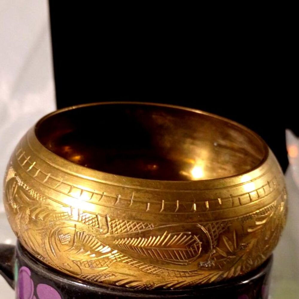 Chic Brass Floral Etched Cuff Bracelet | Vintage Boho Statement Bangle